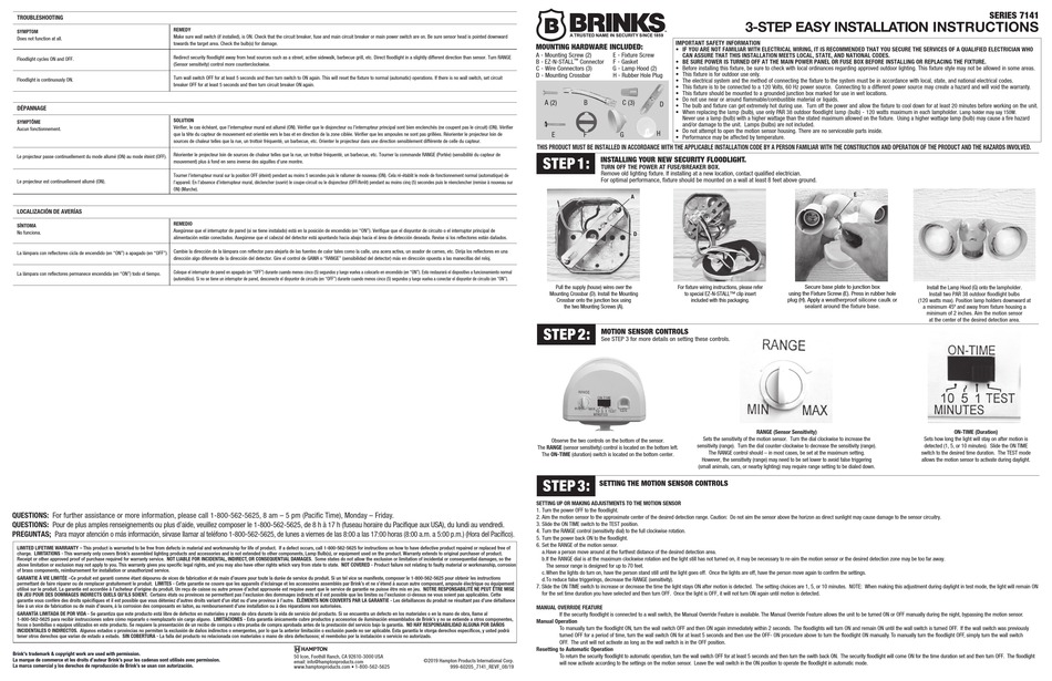 Brinks motion store sensor light manual