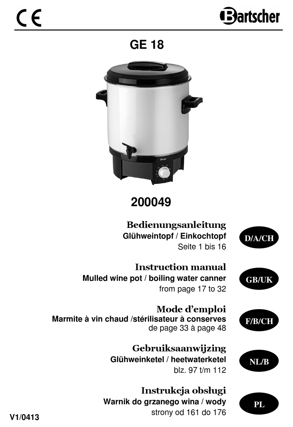 BARTSCHER GE 18 INSTRUCTION MANUAL Pdf Download | ManualsLib