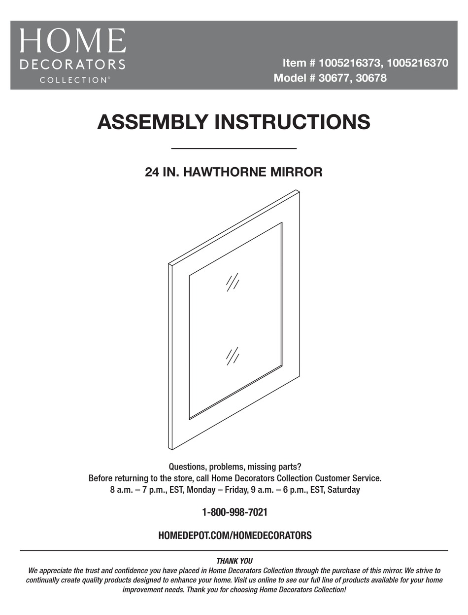 HOME DECORATORS COLLECTION 30677 ASSEMBLY INSTRUCTIONS MANUAL Pdf