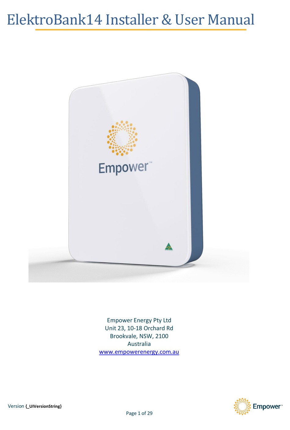 EMPOWER ELEKTROBANK14 INSTALLER'S/USER'S MANUAL Pdf Download