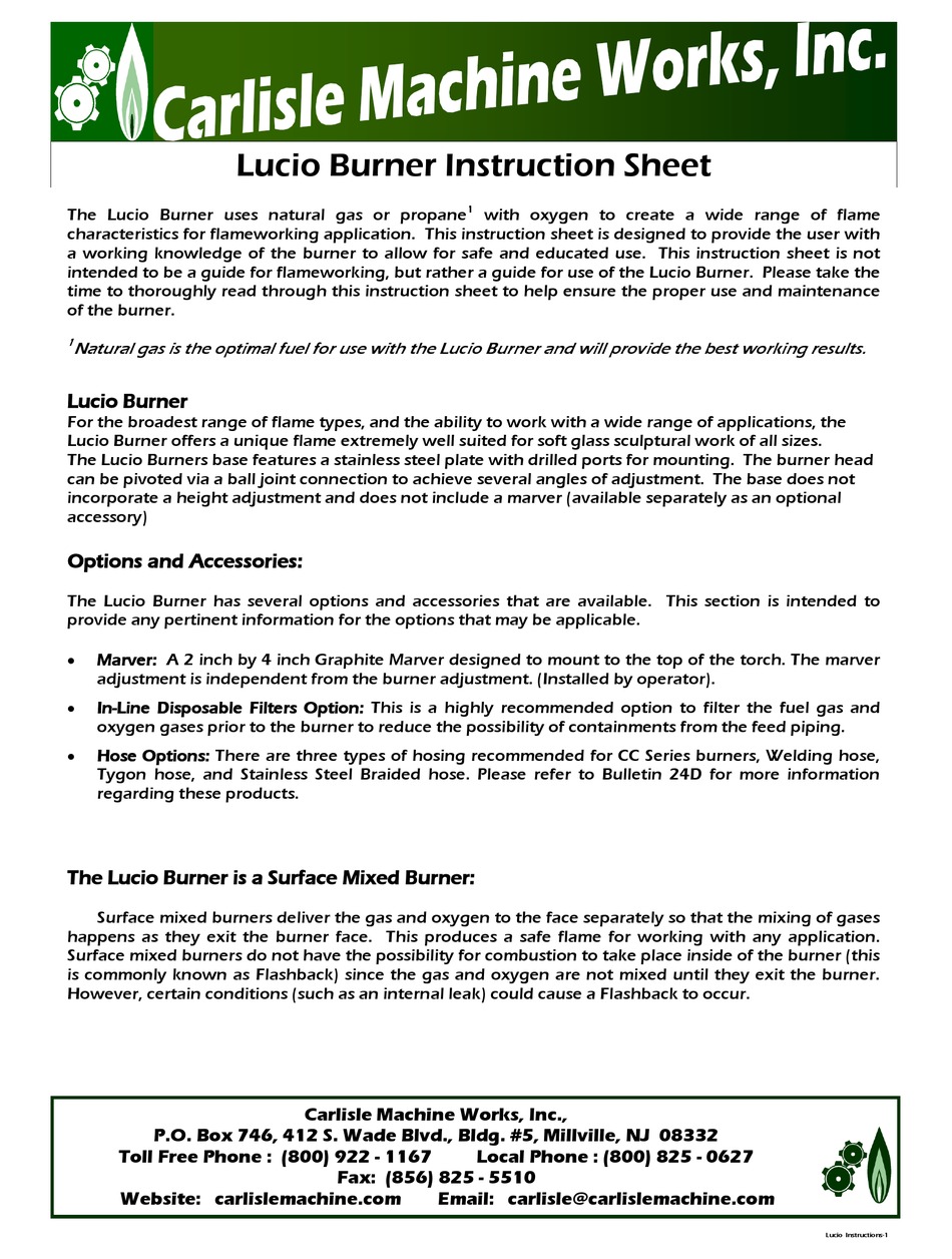 CARLISLE MACHINE WORKS LUCIO INSTRUCTION SHEET Pdf Download ManualsLib