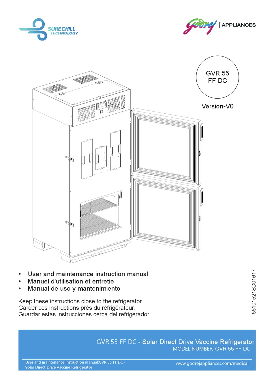 GODREJ APPLIANCES GVR 55 FF DC USER AND MAINTENANCE INSTRUCTION MANUAL