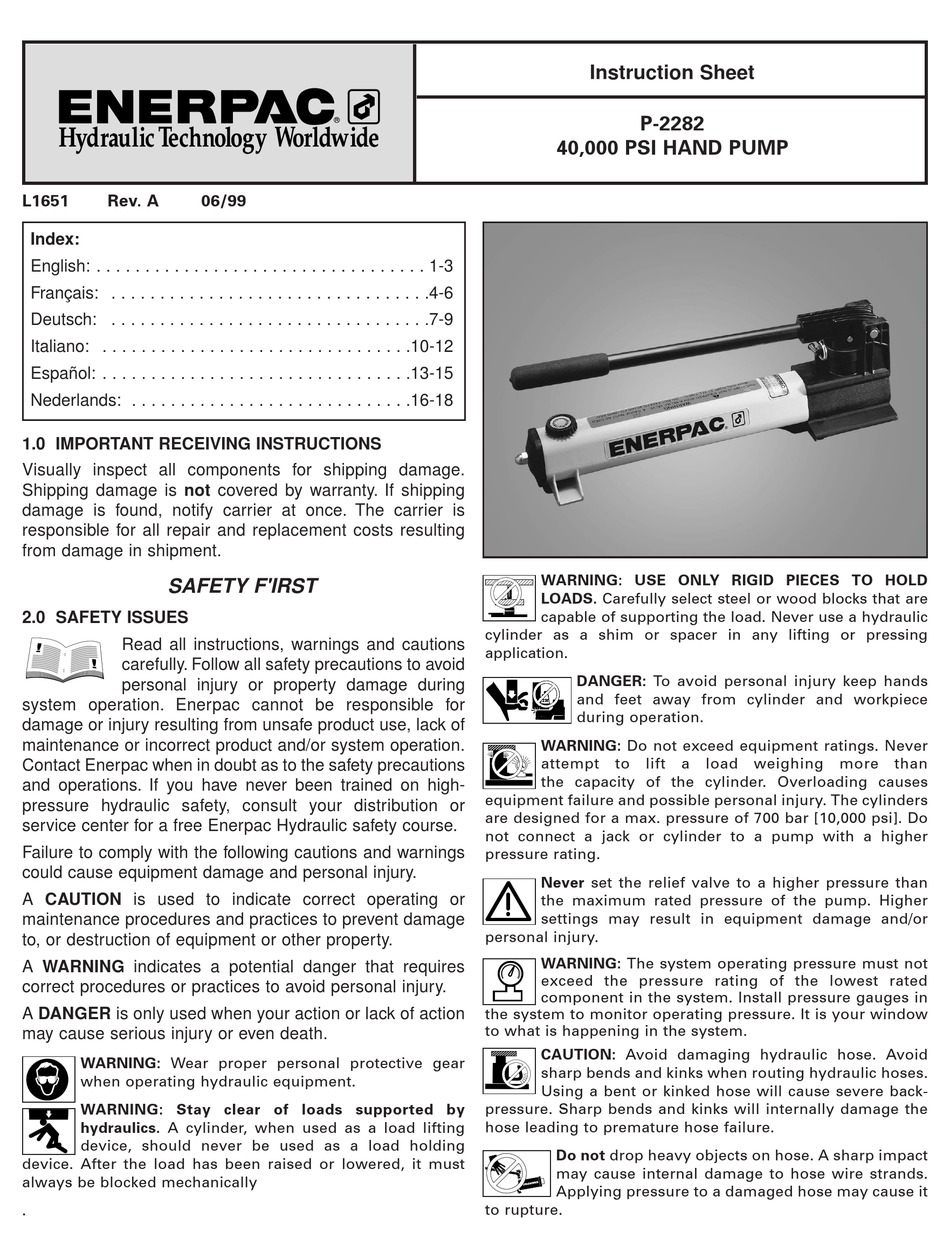 ENERPAC P SERIES INSTRUCTION SHEET Pdf Download | ManualsLib