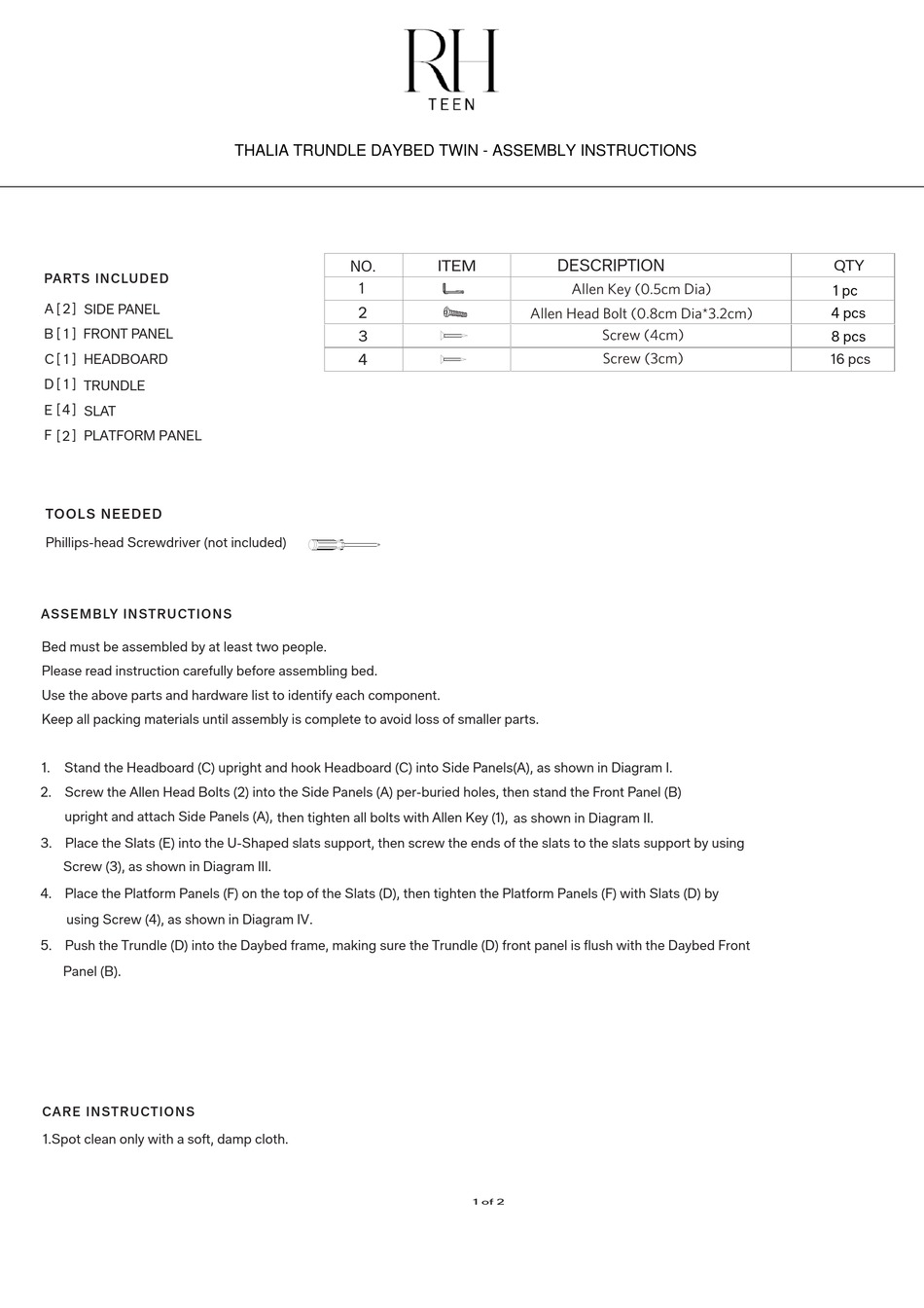 RH TEEN THALIA TRUNDLE DAYBED TWIN ASSEMBLY INSTRUCTIONS Pdf Download ManualsLib