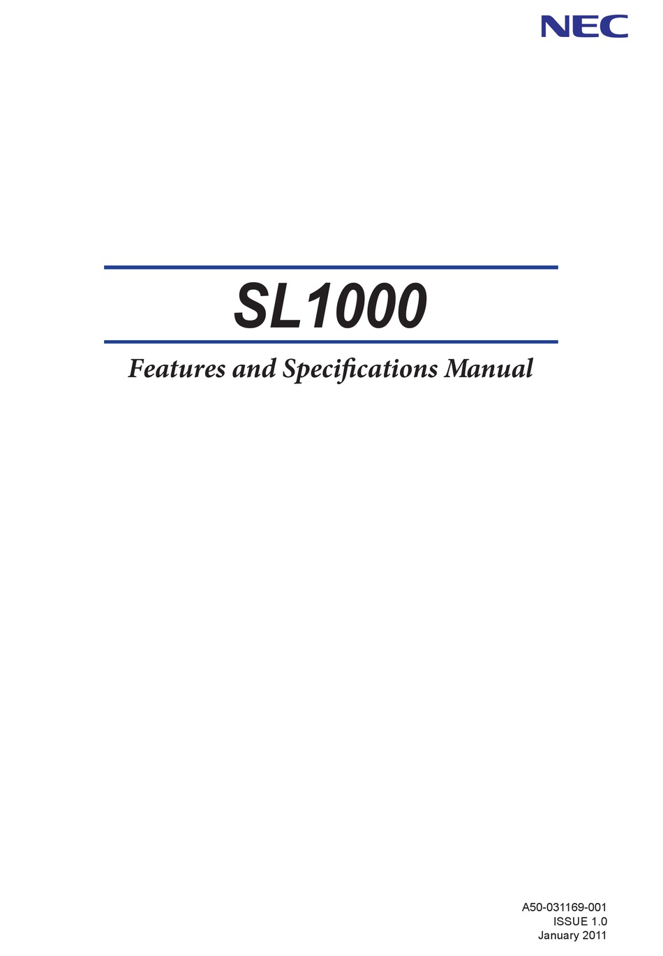 Table Of Contents NEC SL1000 Features And Specifications Manual [Page