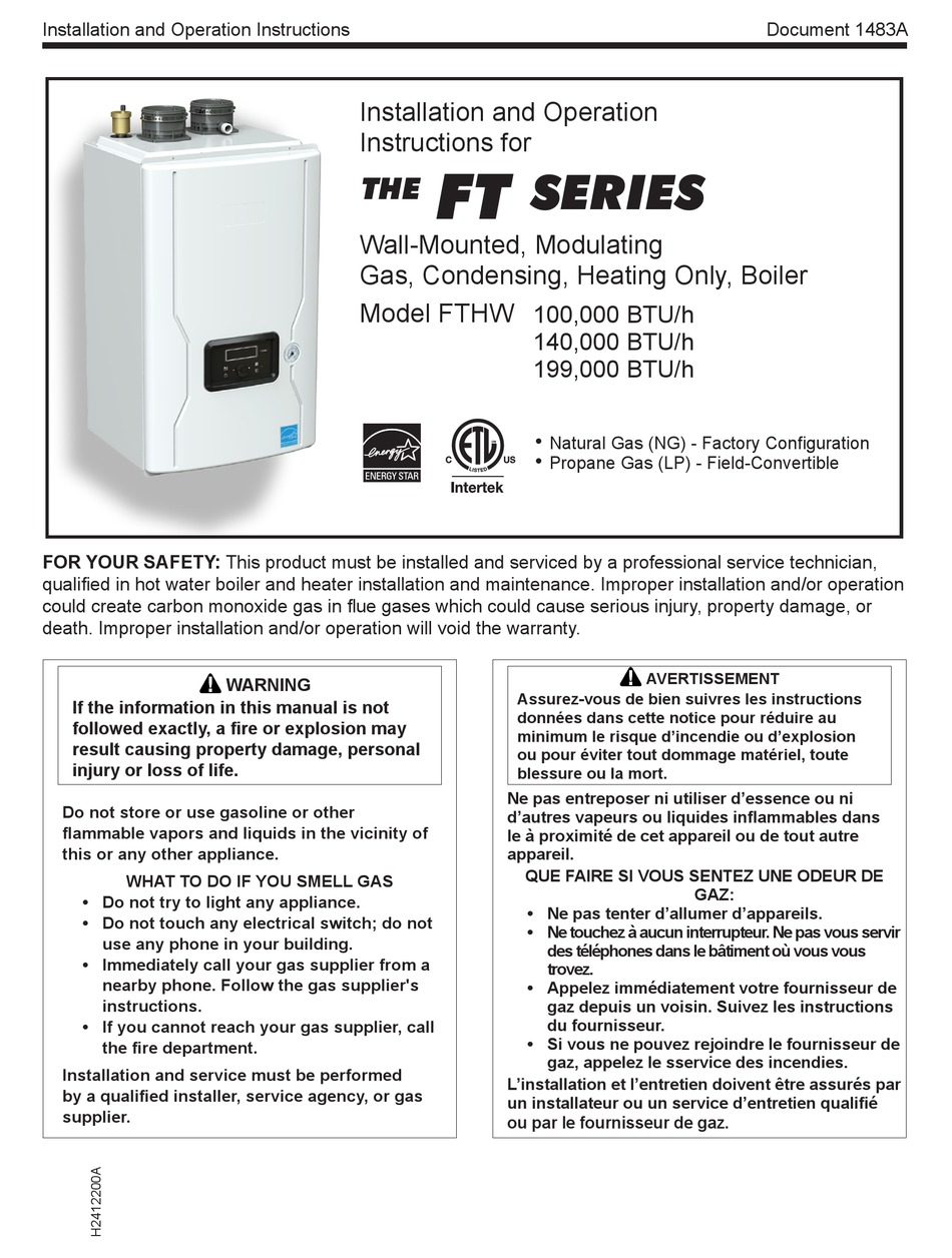 LAARS FT SERIES INSTALLATION AND OPERATION INSTRUCTIONS MANUAL Pdf