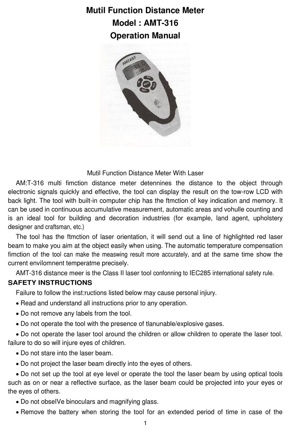 AMTAST AMT316 OPERATION MANUAL Pdf Download ManualsLib