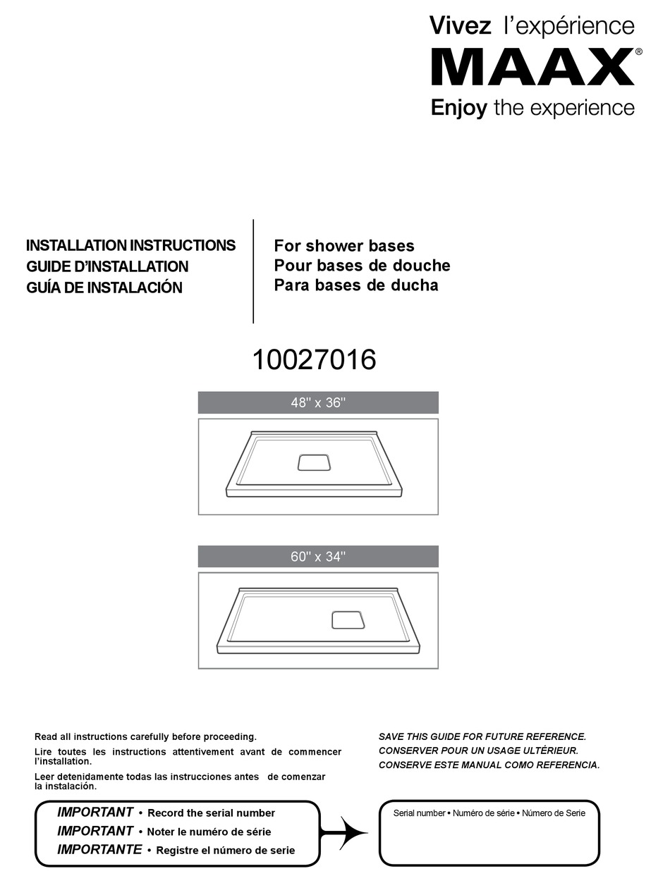 MAAX 10027016 INSTALLATION INSTRUCTIONS MANUAL Pdf Download ManualsLib