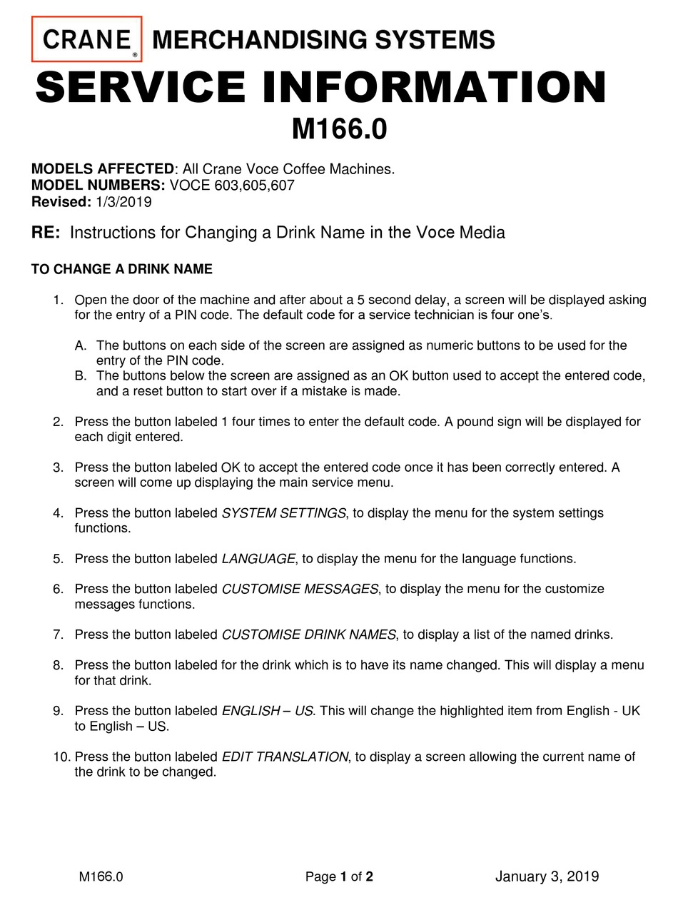 CRANE VOCE 603 SERVICE INFORMATION Pdf Download ManualsLib