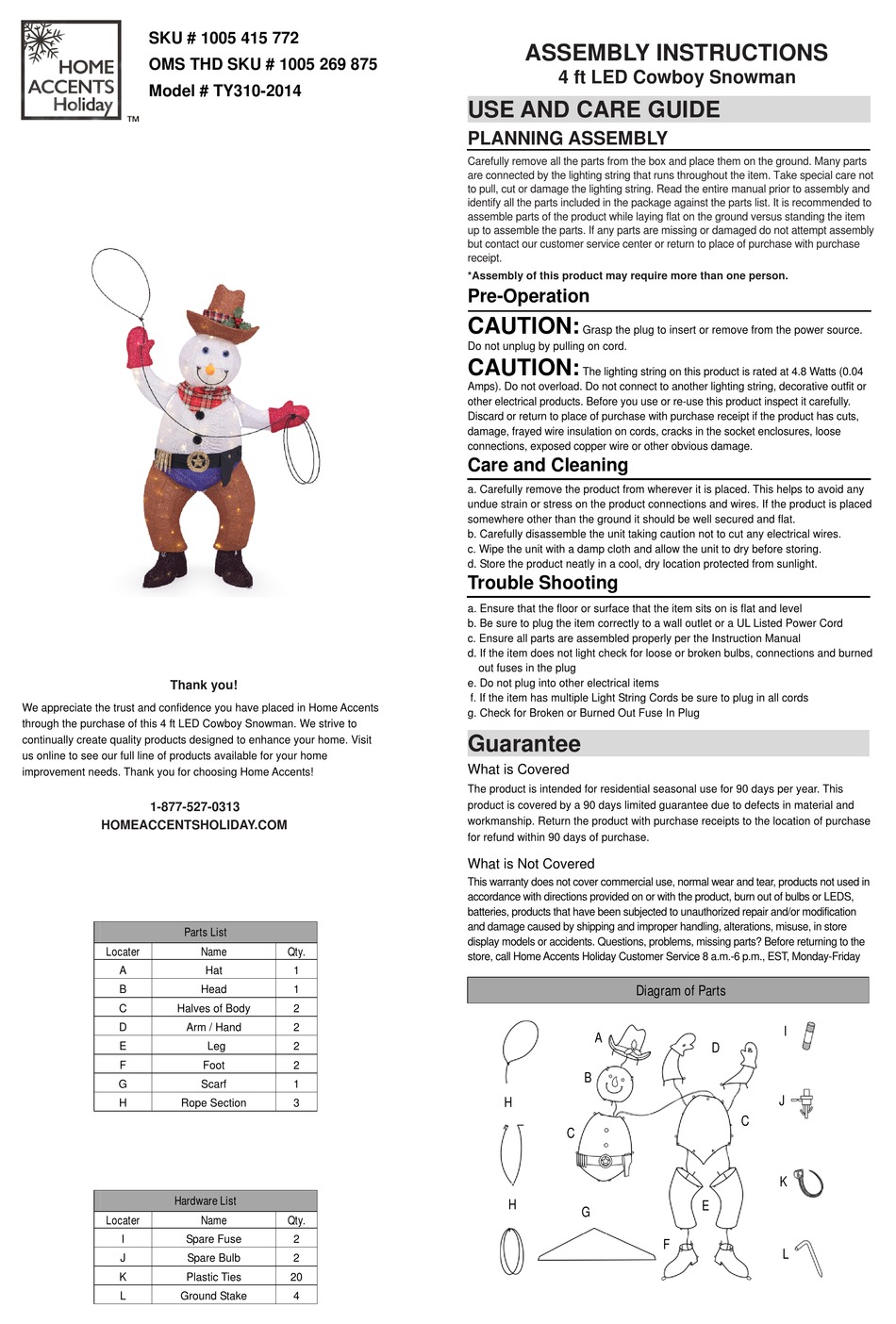 HOME ACCENTS HOLIDAY TY3102014 ASSEMBLY INSTRUCTIONS Pdf Download