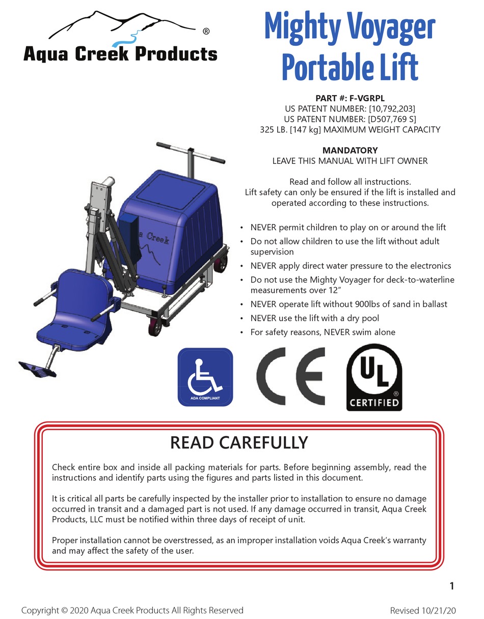 AQUA CREEK PRODUCTS MIGHTY VOYAGER INSTRUCTION MANUAL Pdf Download ManualsLib