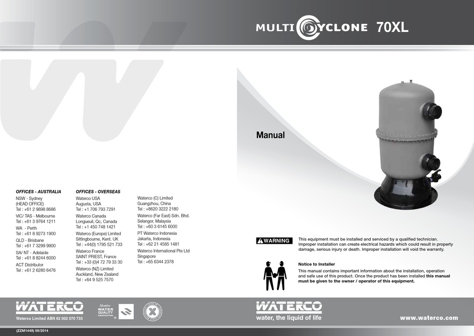 WATERCO MULTICYCLONE 70XL MANUAL Pdf Download ManualsLib
