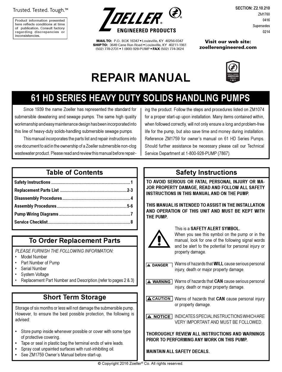 ZOELLER 61 HD SERIES REPAIR MANUAL Pdf Download | ManualsLib