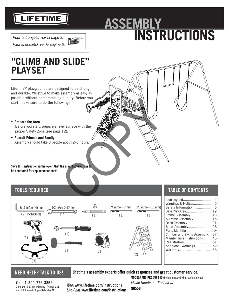 LIFETIME CLIMB AND SLIDE ASSEMBLY INSTRUCTIONS MANUAL Pdf Download