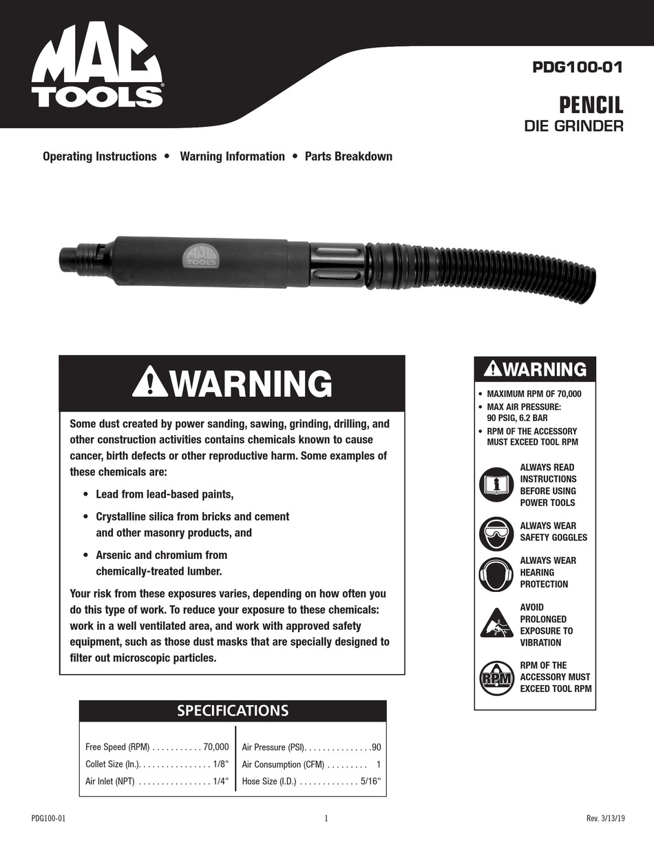 MAC TOOLS PDG10001 OPERATING INSTRUCTIONS MANUAL Pdf Download ManualsLib