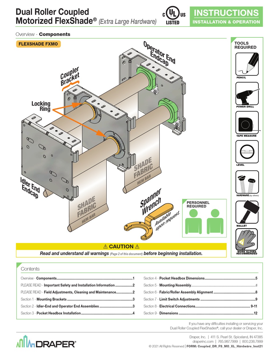 DRAPER FLEXSHADE INSTRUCTIONS INSTALLATION & OPERATION Pdf Download