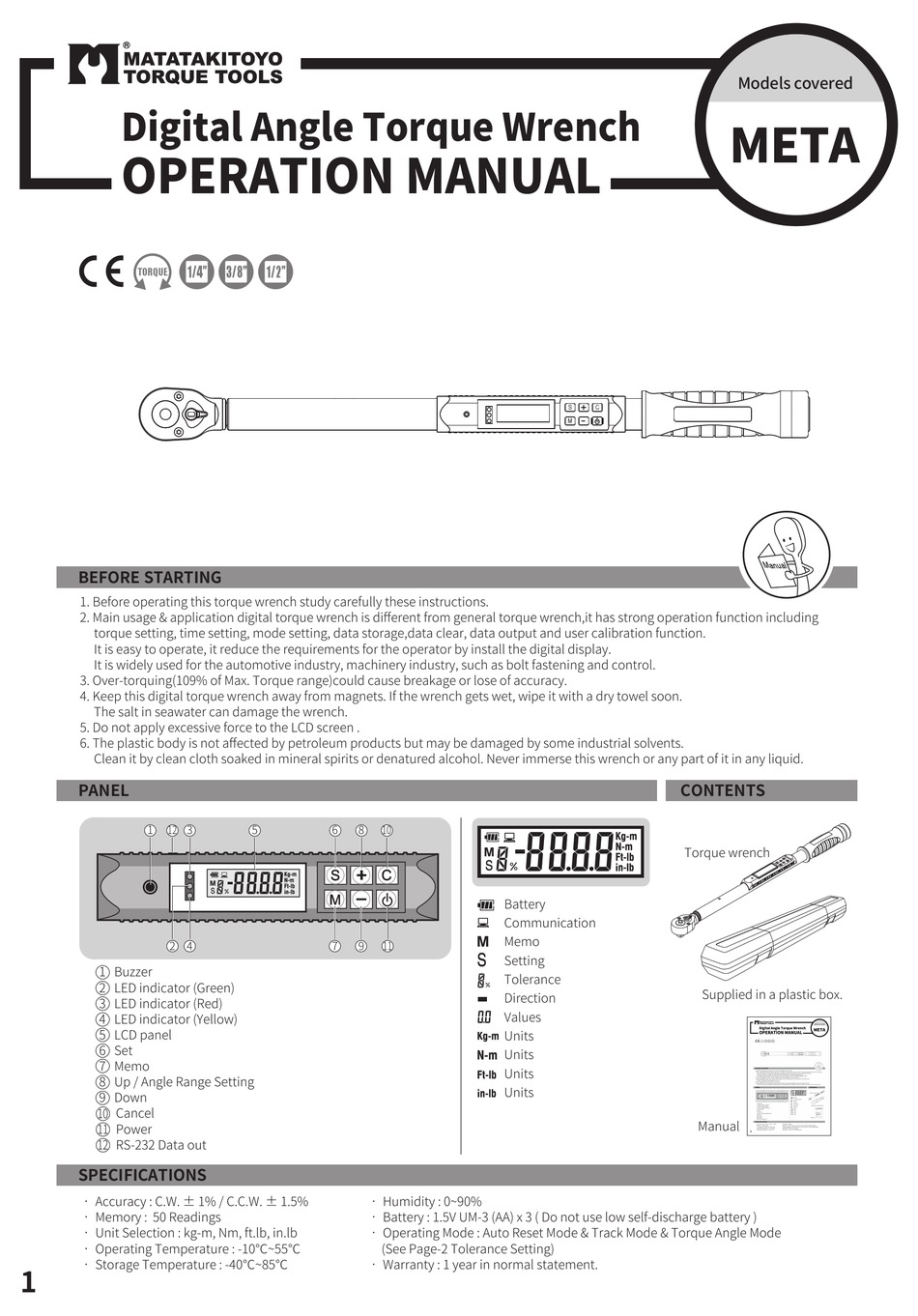 MATATAKITOYO TORQUE TOOLS META OPERATION MANUAL Pdf Download ManualsLib