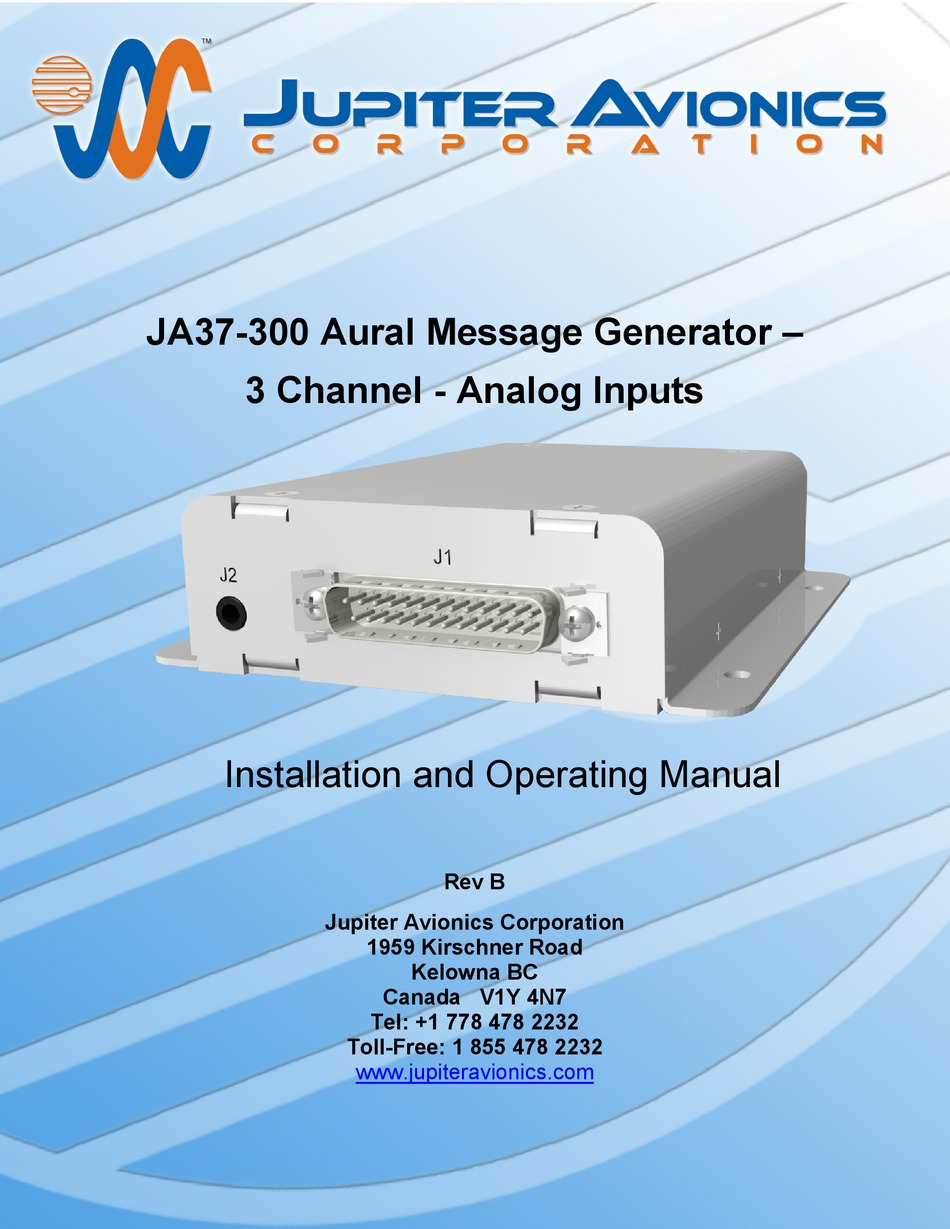 JUPITER AVIONICS JA37300 INSTALLATION AND OPERATING MANUAL Pdf Download ManualsLib