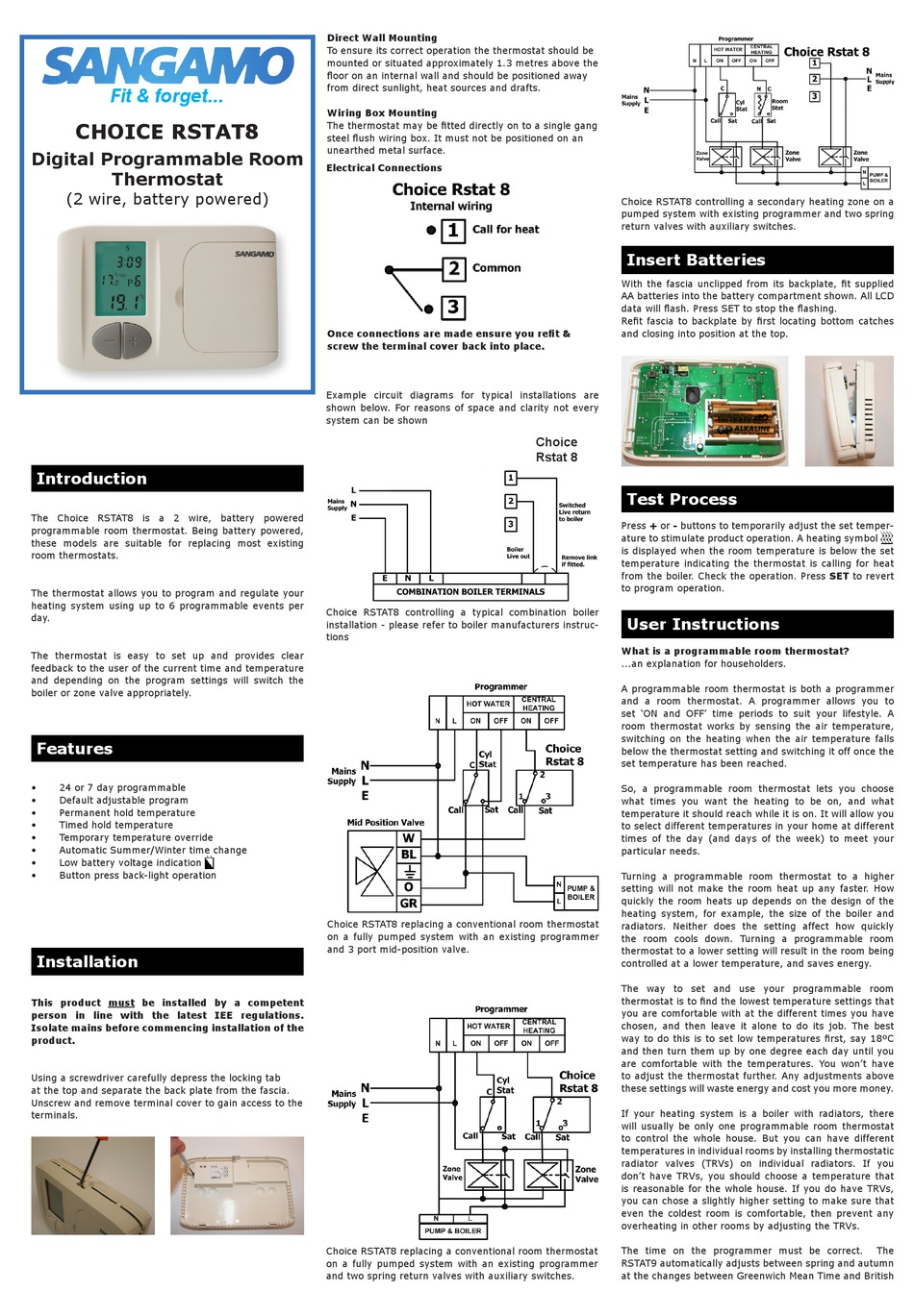 SANGAMO CHOICE RSTAT8 QUICK START MANUAL Pdf Download | ManualsLib
