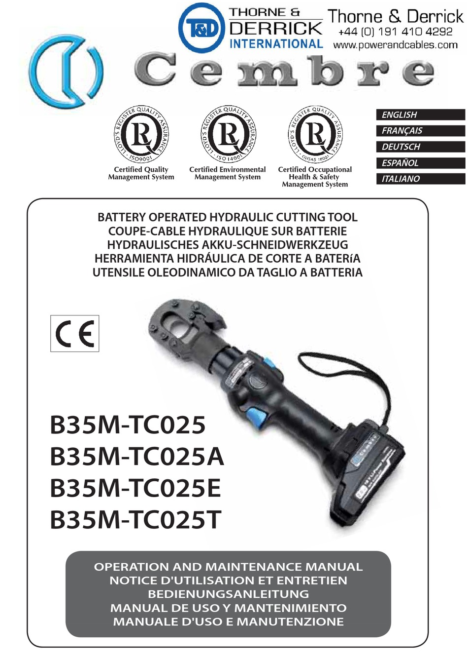 CEMBRE B35M-TC025 OPERATION AND MAINTENANCE MANUAL Pdf Download ...