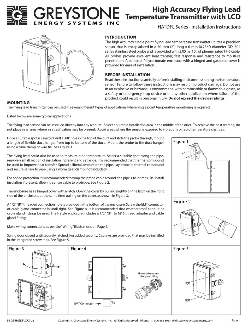 GREYSTONE ENERGY SYSTEMS HATDFL SERIES INSTALLATION INSTRUCTIONS Pdf
