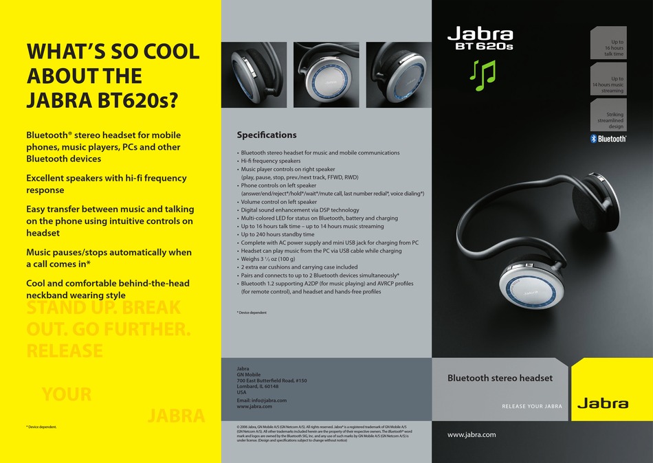 Как подключить наушник jabra JABRA BT 620S QUICK START MANUAL Pdf Download ManualsLib