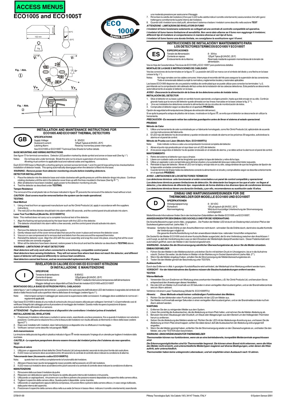 PITTWAY ECO1005 INSTALLATION AND MAINTENANCE INSTRUCTIONS Pdf Download ...