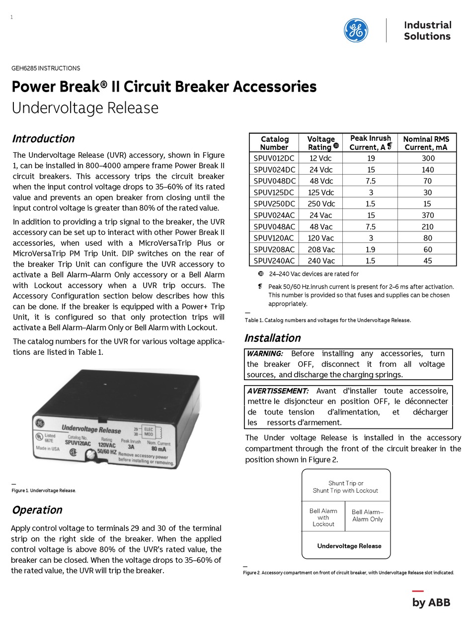GE POWER BREAK II SPUV012DC INSTRUCTIONS Pdf Download ManualsLib