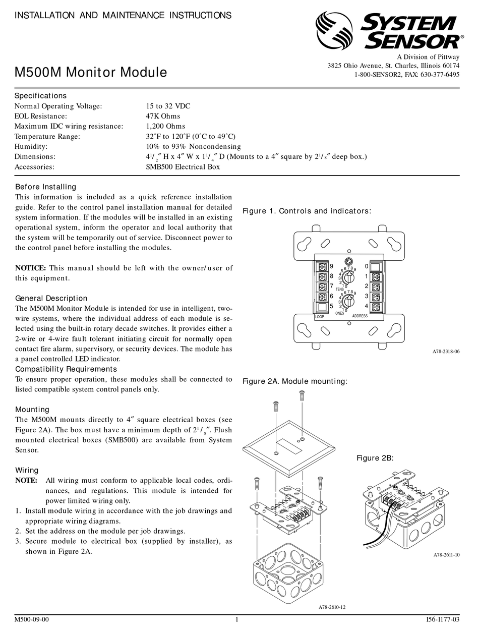 PITTWAY SYSTEM SENSOR M500M INSTALLATION AND MAINTENANCE INSTRUCTIONS Pdf Download ManualsLib
