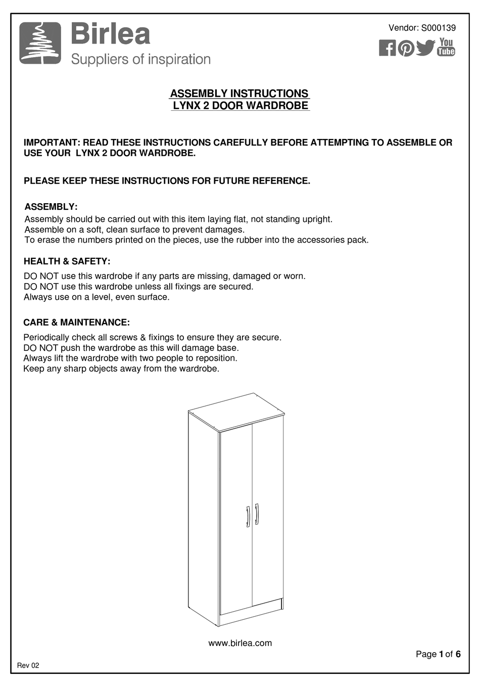 BIRLEA LYNX 2 DOOR WARDROBE ASSEMBLY INSTRUCTIONS MANUAL Pdf Download ...