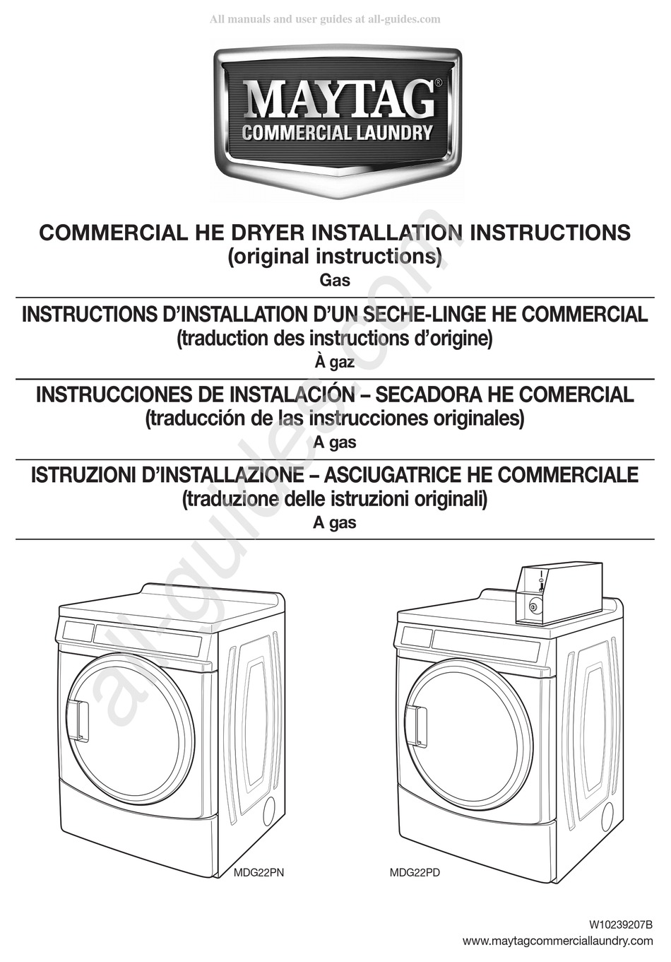 MAYTAG COMMERCIAL MDG22PN INSTALLATION INSTRUCTIONS MANUAL Pdf Download