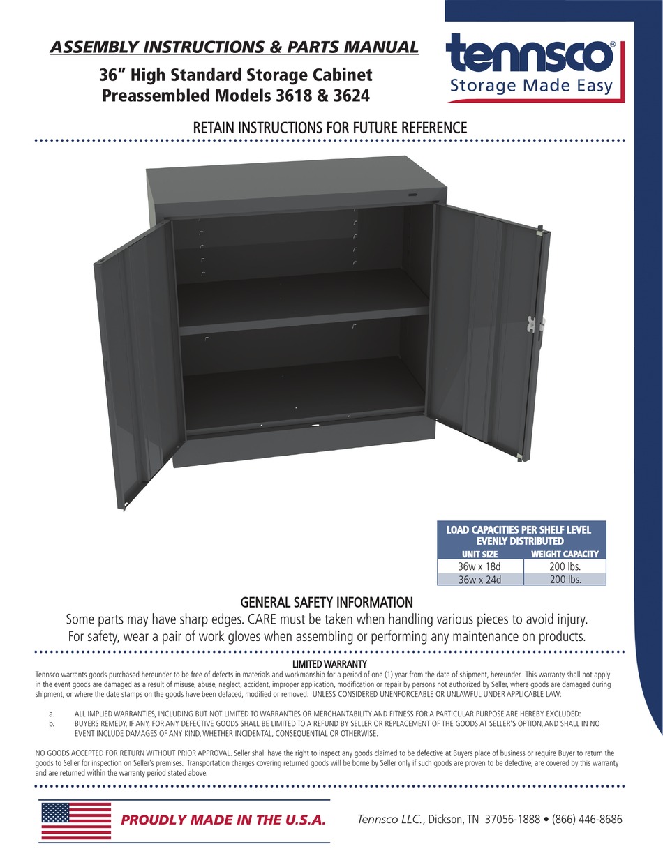 TENNSCO 3618 ASSEMBLY INSTRUCTIONS/PARTS MANUAL Pdf Download ManualsLib