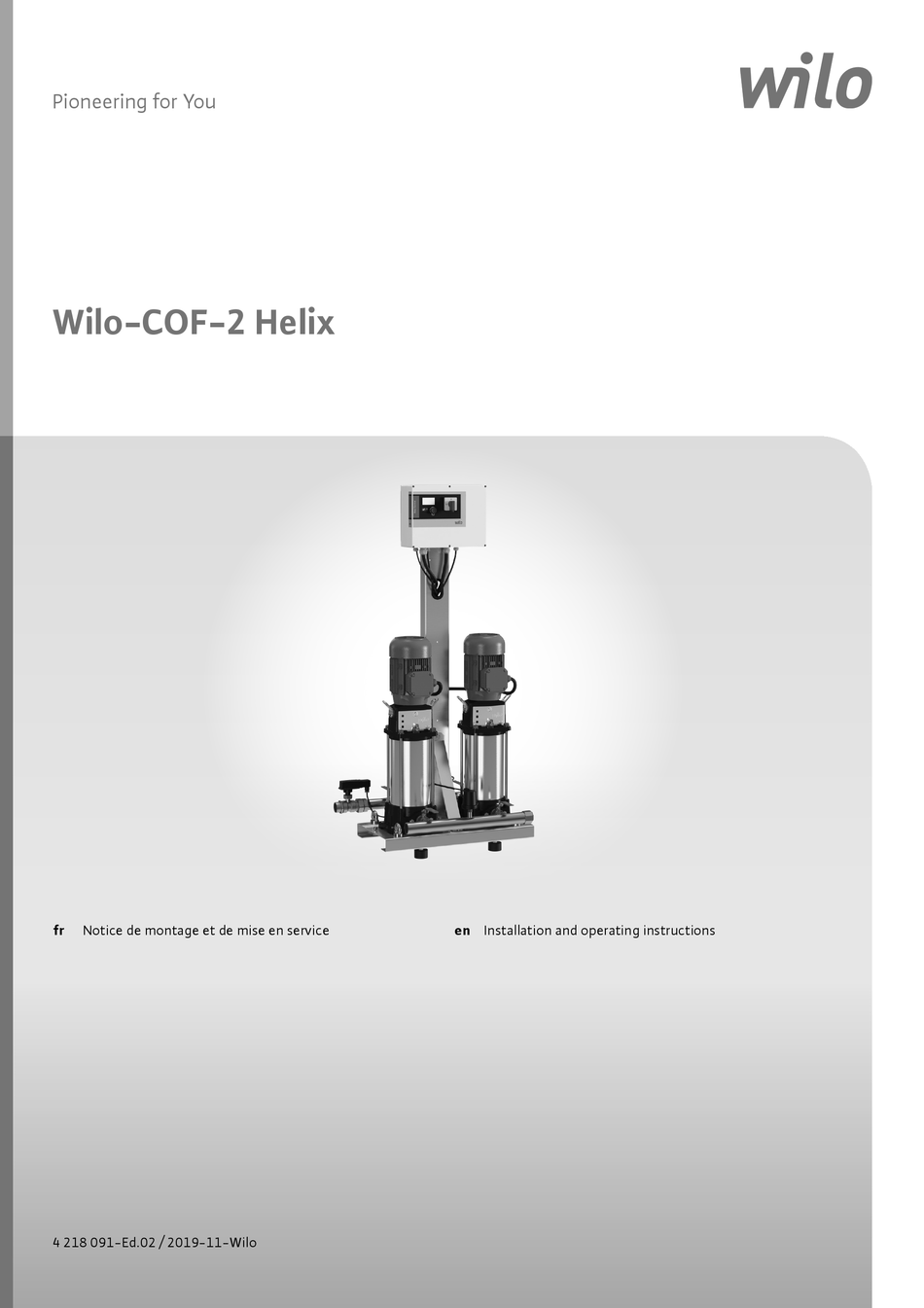WILO COF2 HELIX INSTALLATION AND OPERATING INSTRUCTIONS MANUAL Pdf