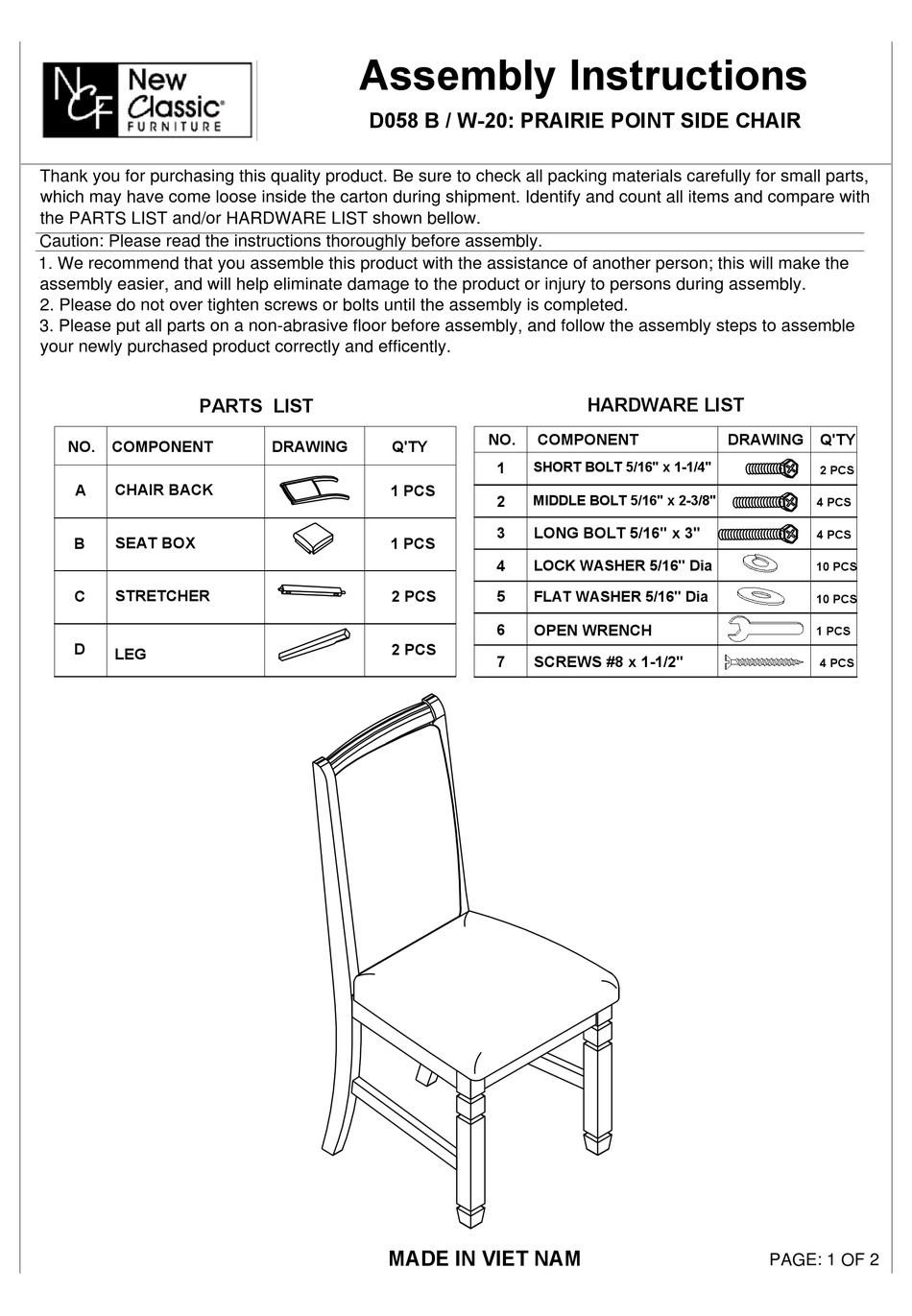 NEW CLASSIC FURNITURE D058 B / W20 ASSEMBLY INSTRUCTIONS Pdf Download