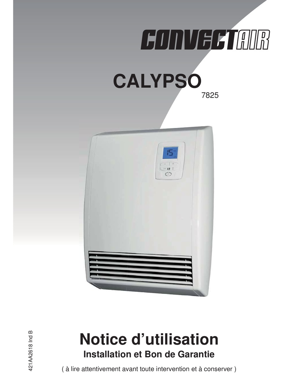 CONVECTAIR CALYPSO 7825 INSTALLATION OPERATING INSTRUCTION Pdf 