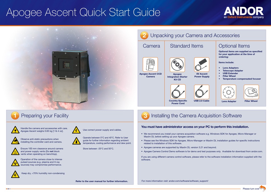 OXFORD INSTRUMENTS ANDOR APOGEE ASCENT QUICK START MANUAL Pdf Download