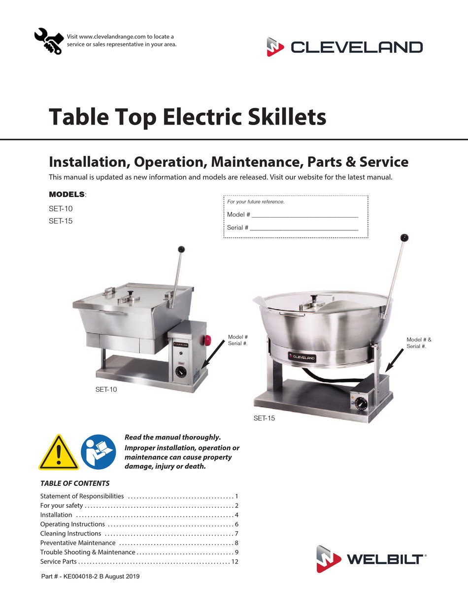 CLEVELAND SET10 INSTALLATION, OPERATION, MAINTENANCE, PARTS Pdf