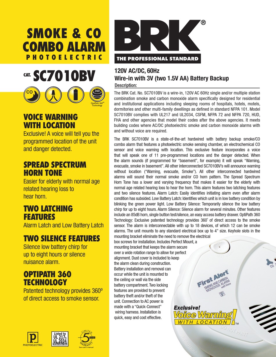 BRK ELECTRONIC SC7010BV QUICK START MANUAL Pdf Download ManualsLib