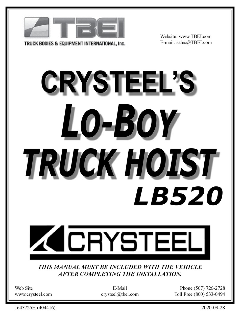 TBEI CRYSTEEL LB520 MANUAL Pdf Download | ManualsLib