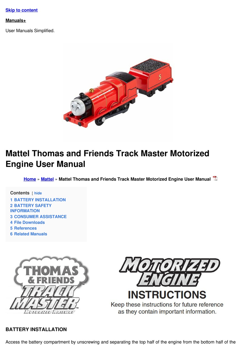 MATTEL FISHERPRICE THOMAS AND FRIENDS TRACK MASTER USER MANUAL Pdf