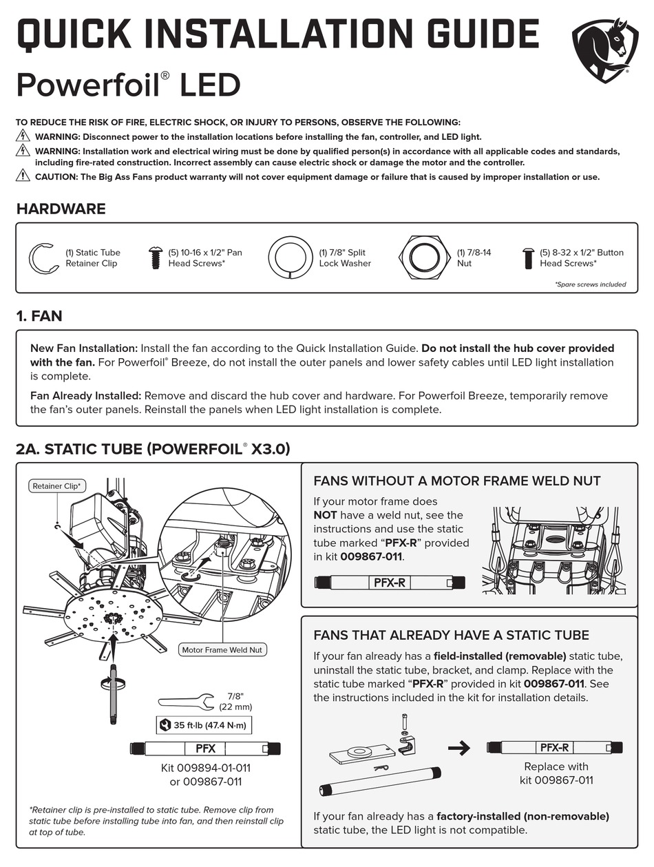 BIGASSFANS POWERFOIL LED QUICK INSTALLATION MANUAL Pdf Download