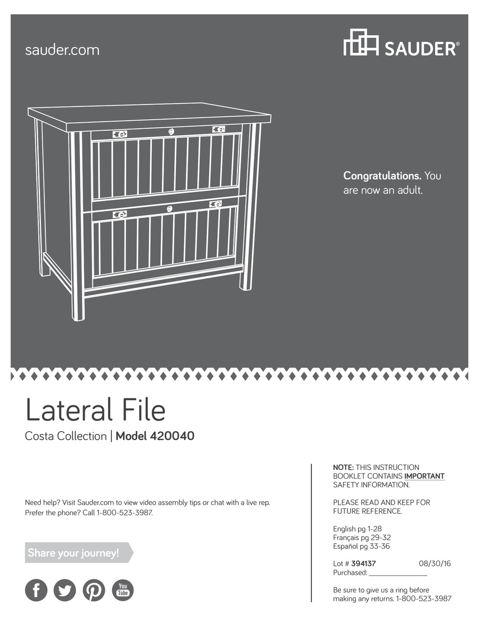 SAUDER LATERAL FILE MANUAL Pdf Download ManualsLib
