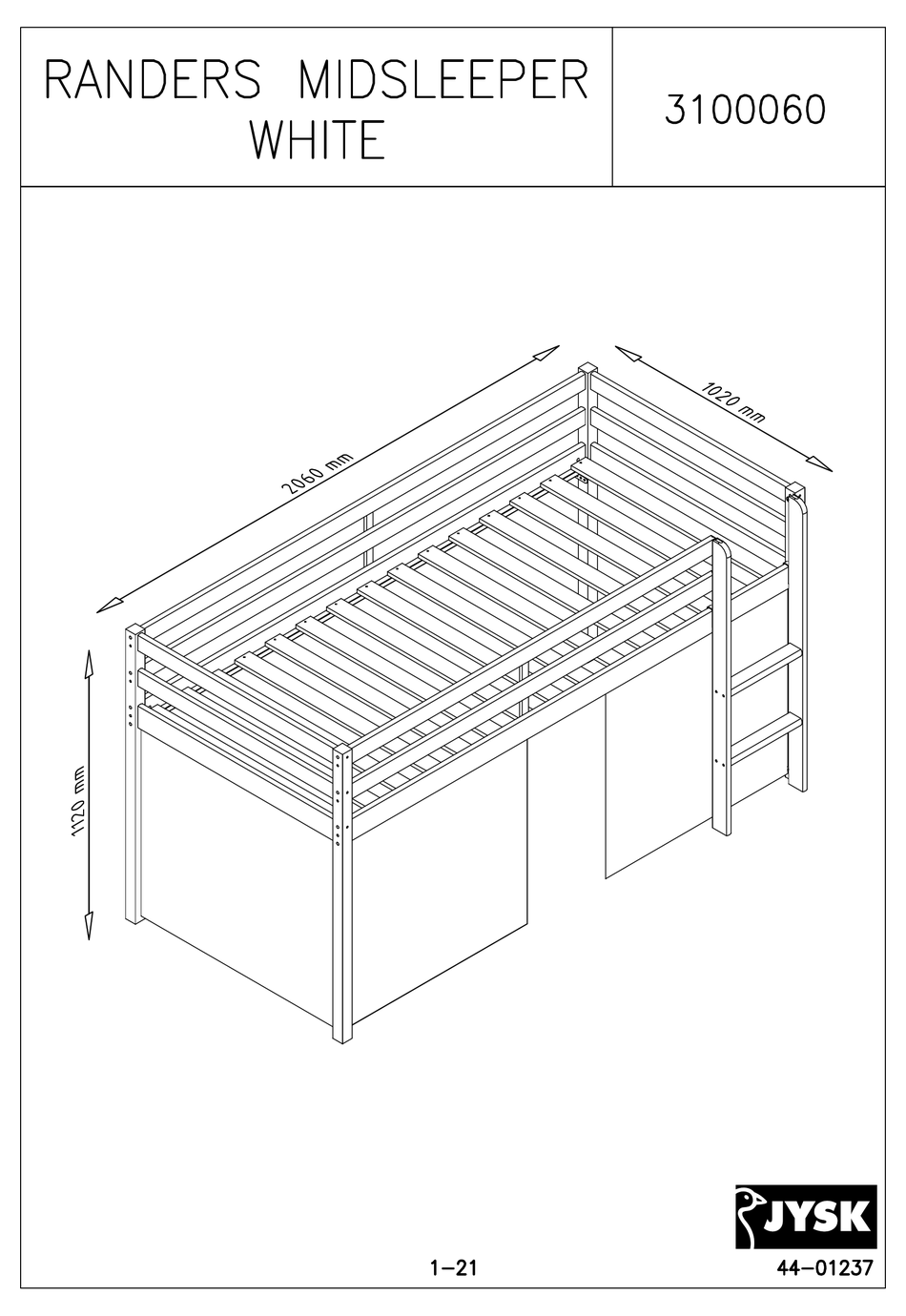 JYSK RANDERS MIDSLEEPER WHITE 3100060 MANUAL Pdf Download ManualsLib