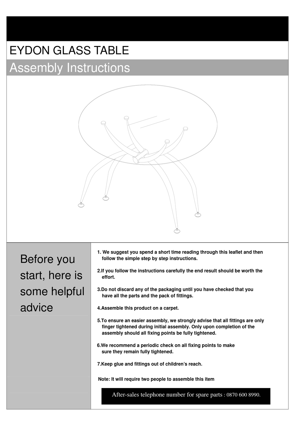 HOME RETAIL GROUP EYDON GLASS TABLE ASSEMBLY INSTRUCTIONS MANUAL Pdf