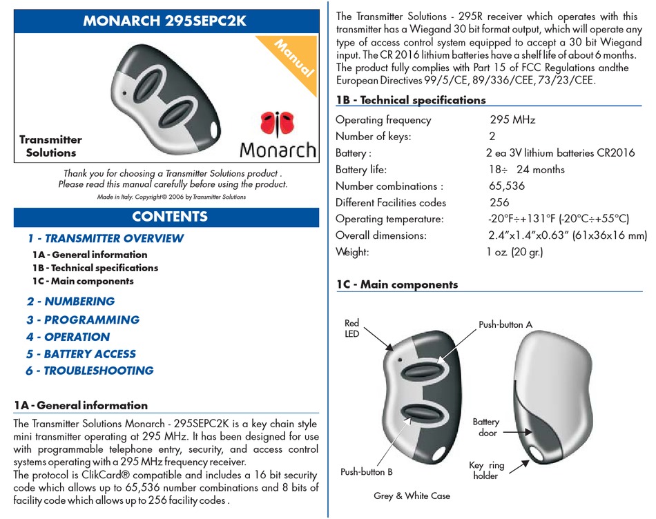 TRANSMITTER SOLUTIONS MONARCH 295SEPC2K MANUAL Pdf Download ManualsLib