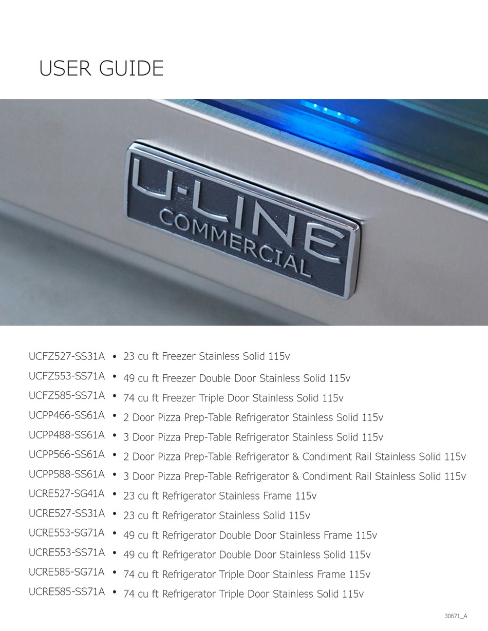 ULINE UCFZ527SS31A USER MANUAL Pdf Download ManualsLib