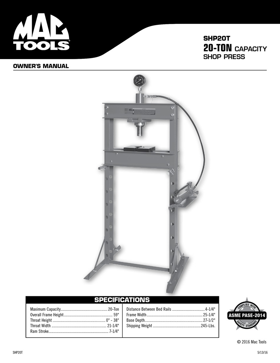 MAC TOOLS SHP20T OWNER'S MANUAL Pdf Download ManualsLib