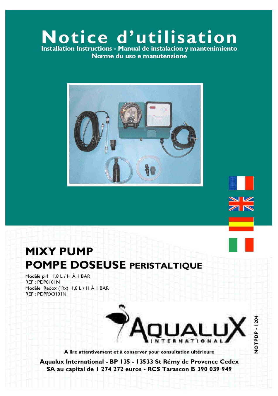 AQUALUX MIXY PH 1.801 INSTALLATION INSTRUCTIONS MANUAL Pdf Download