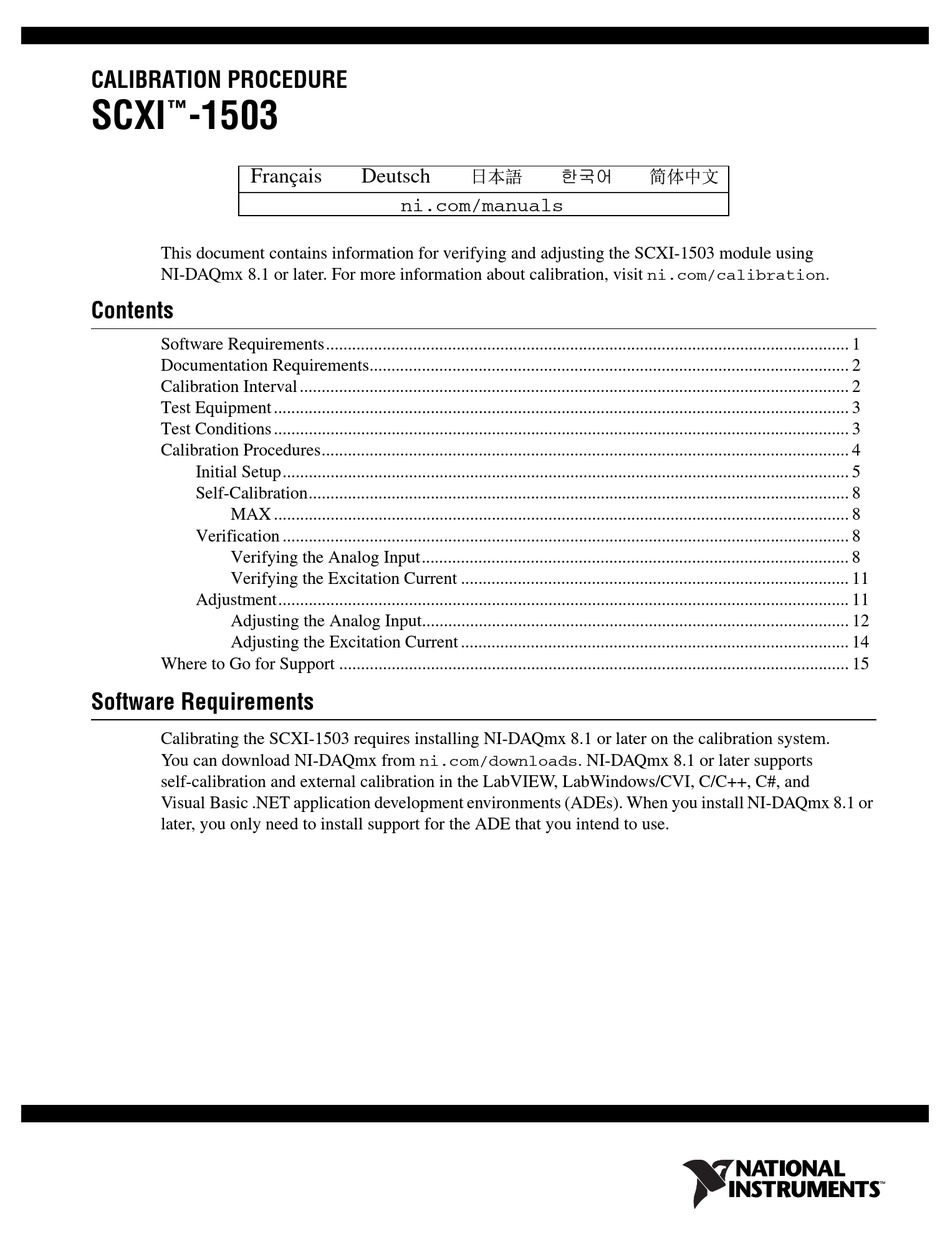 NATIONAL INSTRUMENTS SCXI1503 CALIBRATION PROCEDURE Pdf Download