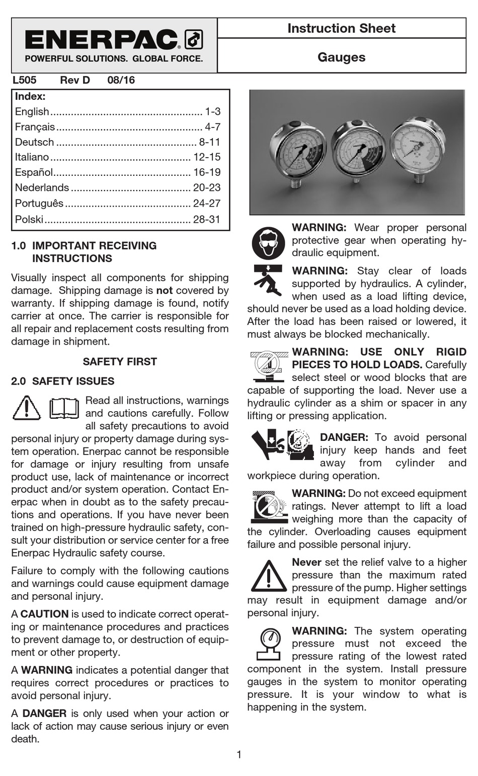 ENERPAC GA-1 INSTRUCTION SHEET Pdf Download | ManualsLib